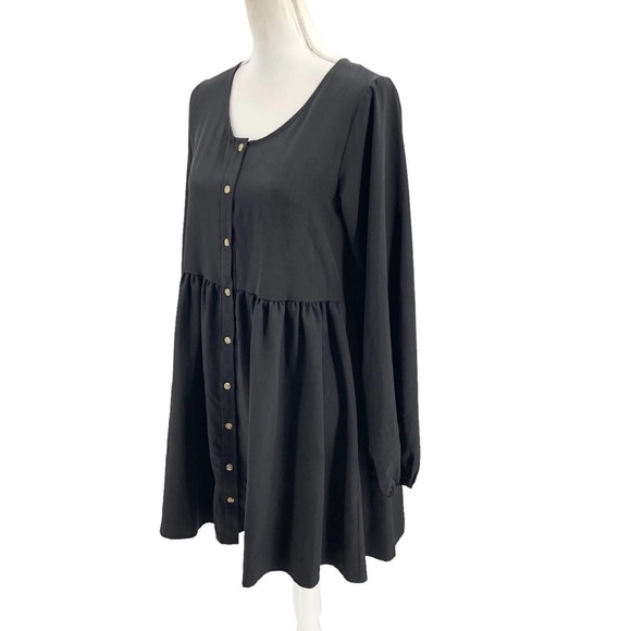 Boohoo NEW Womens Size 4 Long Sleeve Smock Flowy Dress in Black Button Through - Picture 4 of 10